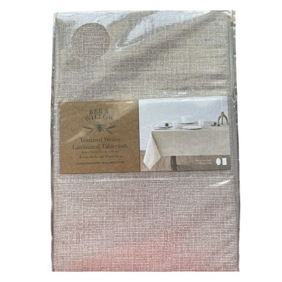 Bee‎ & Willow Taupe Textured Weaved Laminated Fabric Oblong Tablecloth  60x102 - Picture 1 of 3